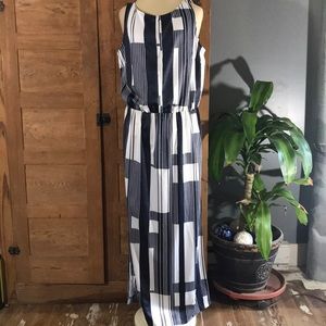 CHAPS sleeveless maxi dress blue white stripe sz 14